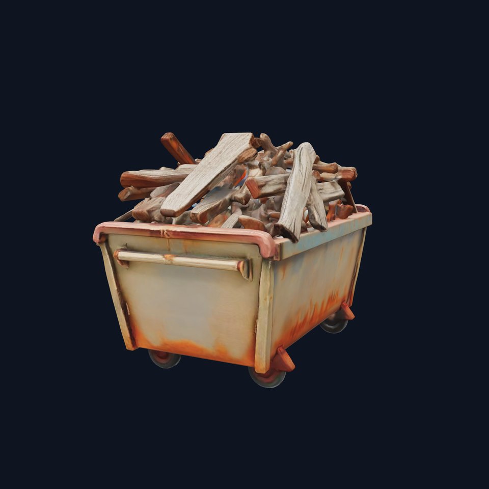 Industrial Dumpster with Scrap Wood Model Pack