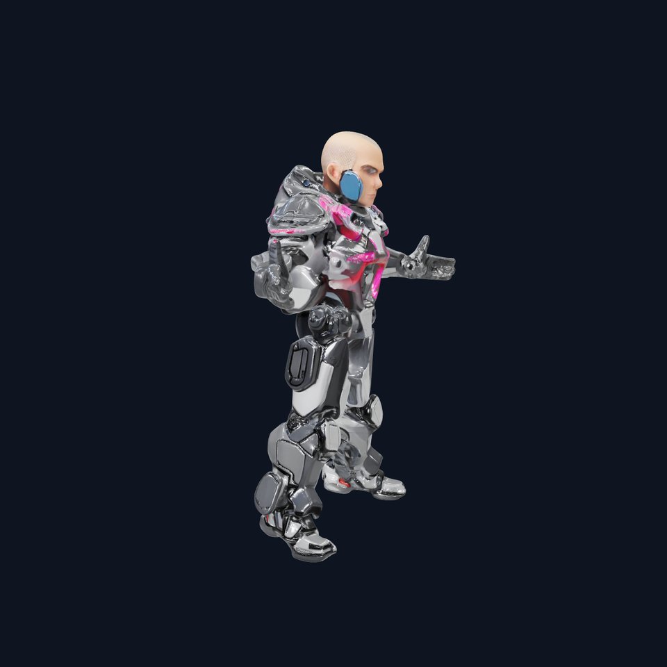 Cybernetic Warrior Rigged and Animated D Character Model