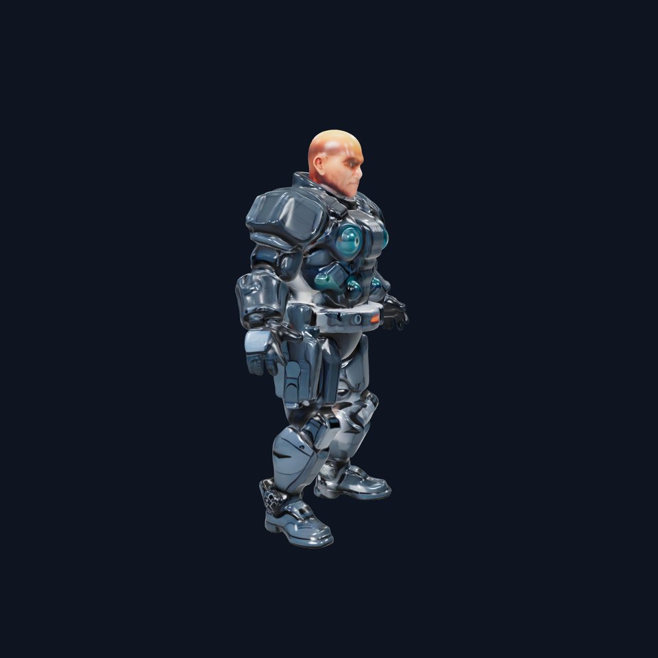 Rigged and Animated Futuristic Security Officer Character Model