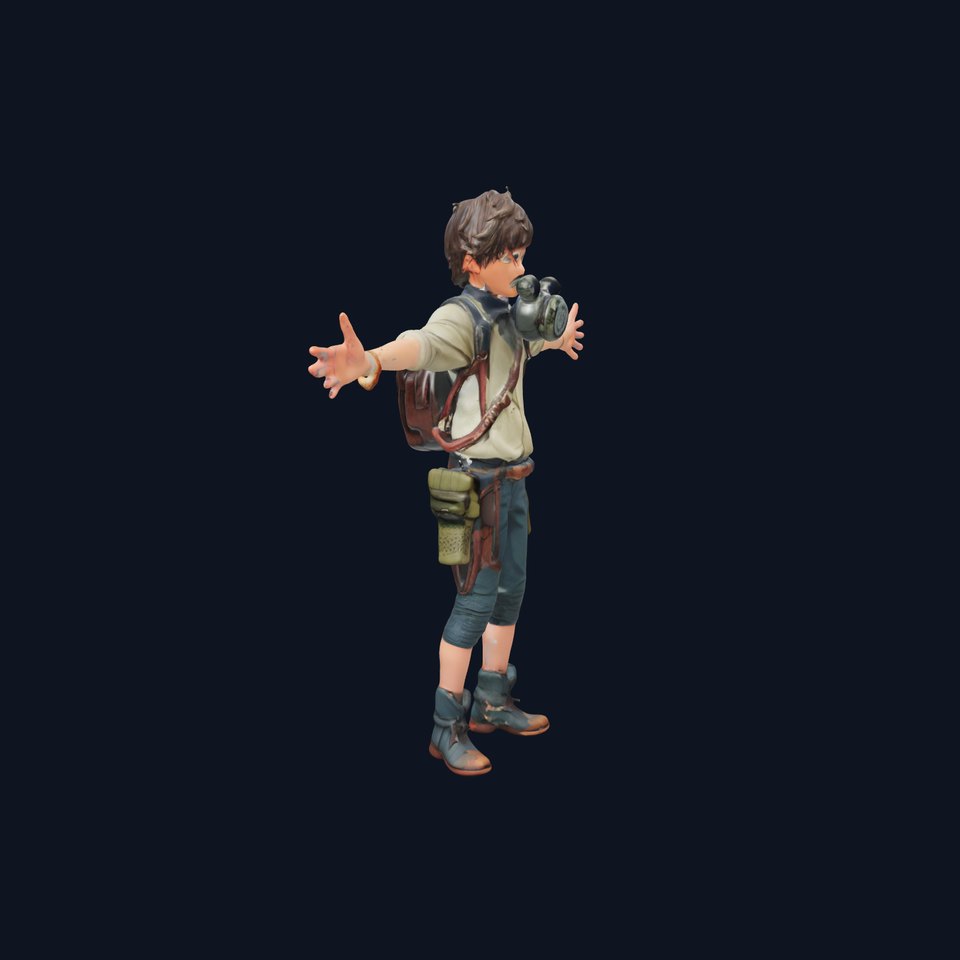 Young Adventurer Rigged and Animated D Character Model with Gas Mask