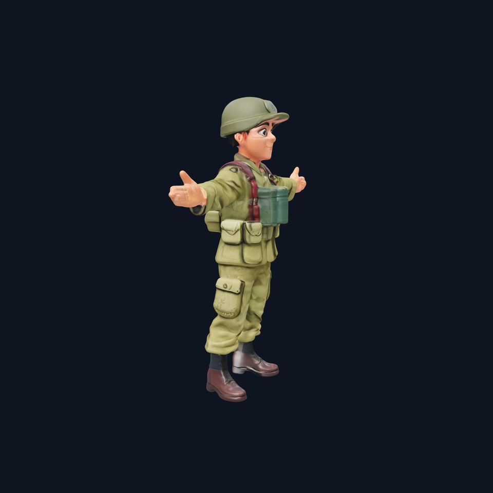 Cartoon Soldier Character Rigged and Animated
