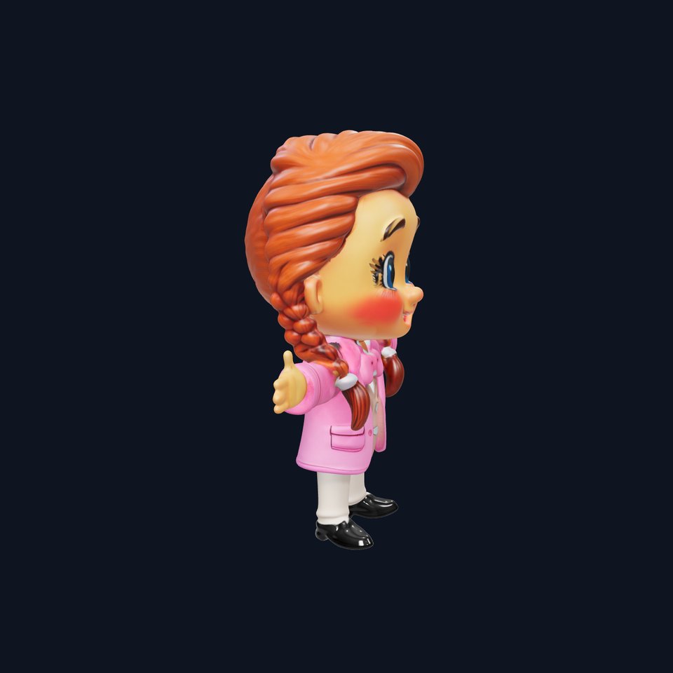 Animated Rigged Character Model  Cute Girl with Pigtails and Pink Suit