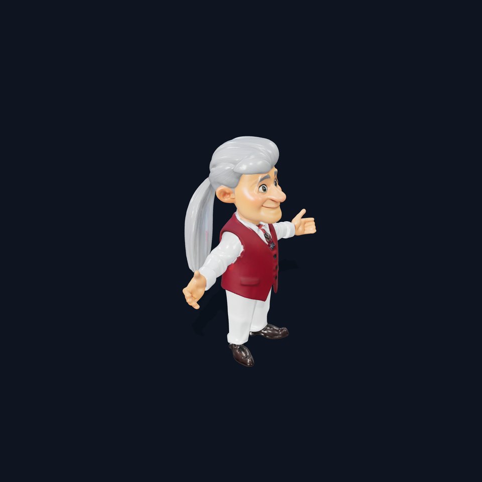 Elderly Man Character Model with Suit Rigged and Animated