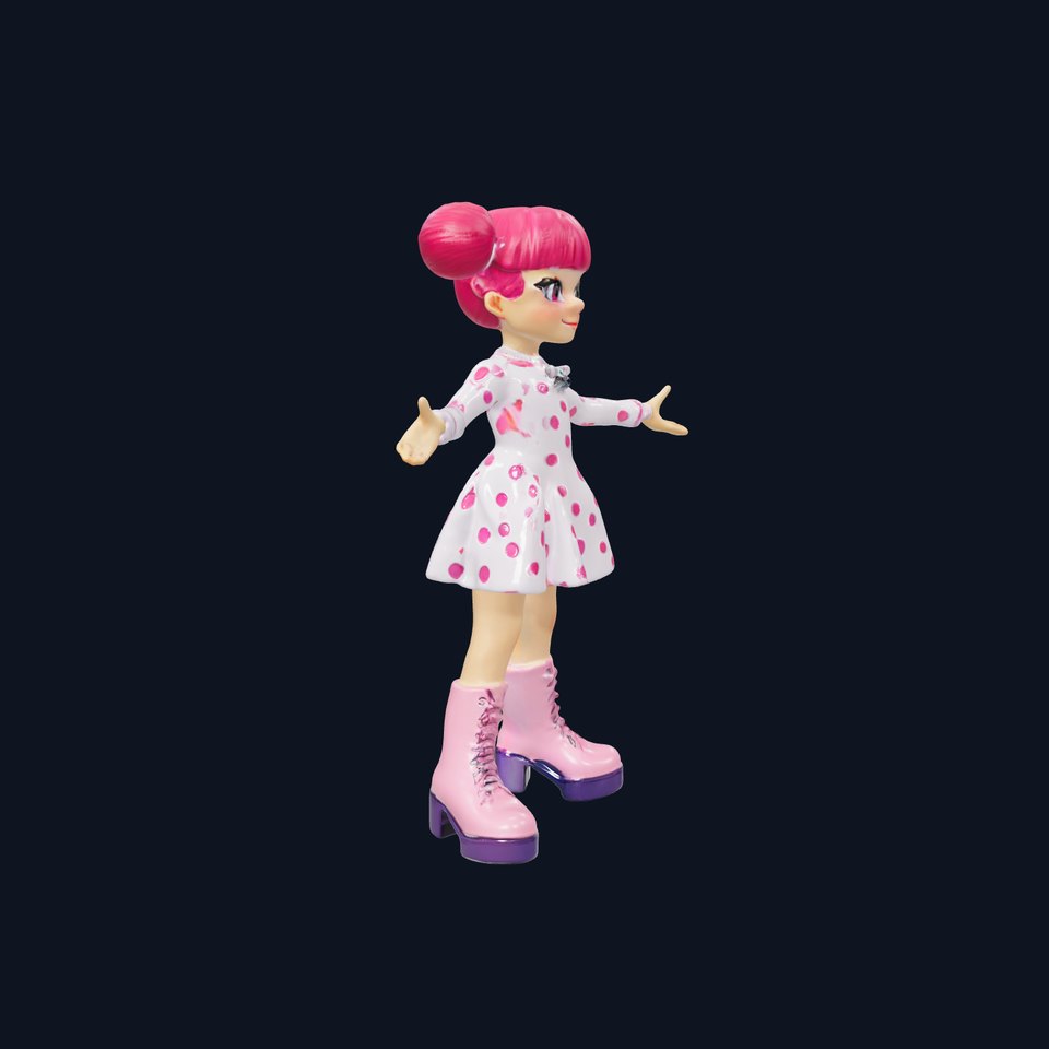 Polka Dot Dress Girl Rigged and Animated D Model