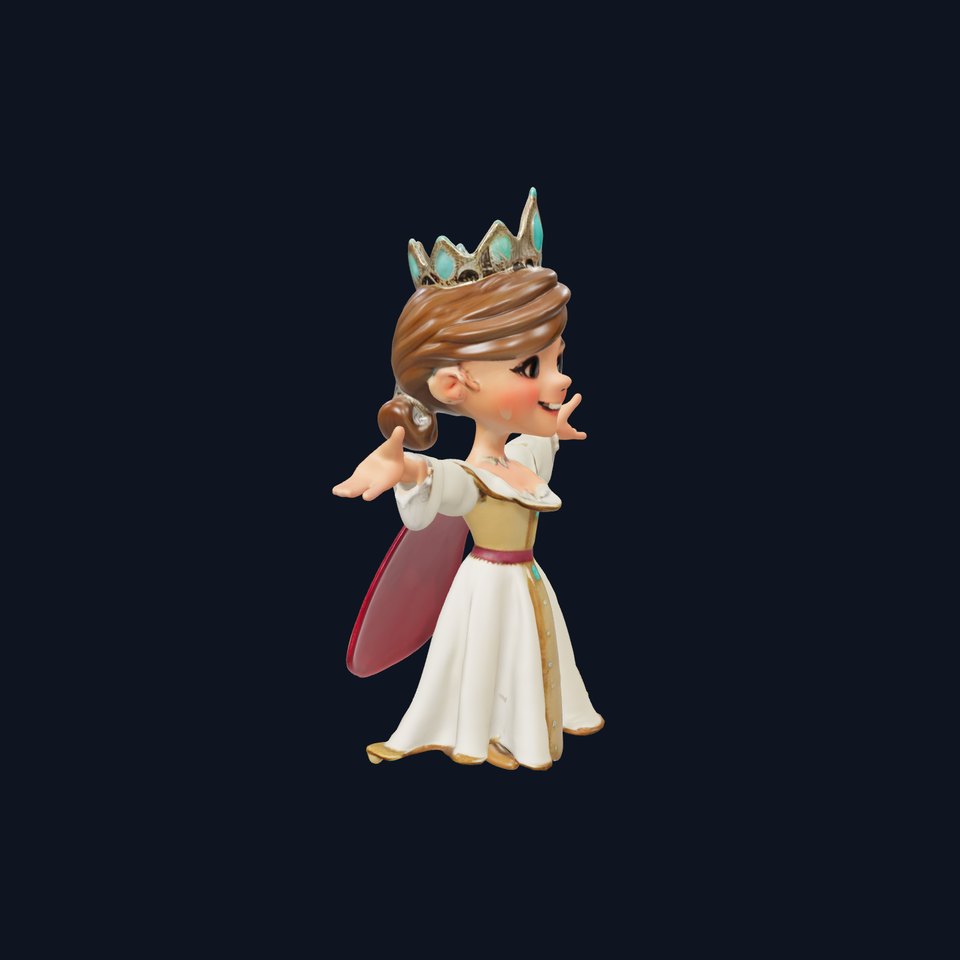 Princess Character Model Rigged and Animated with Crown and Cape
