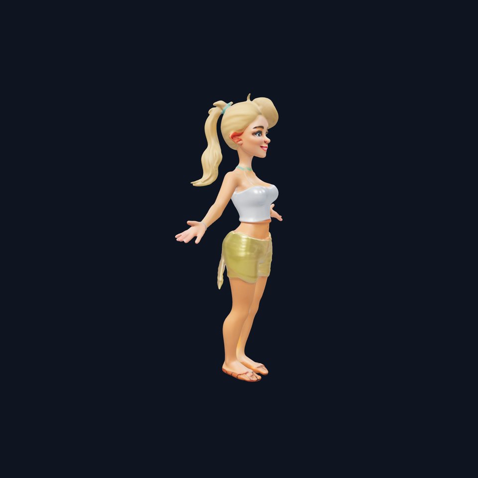 Animated Summer Girl Character Rigged and Animated with PBR Textures