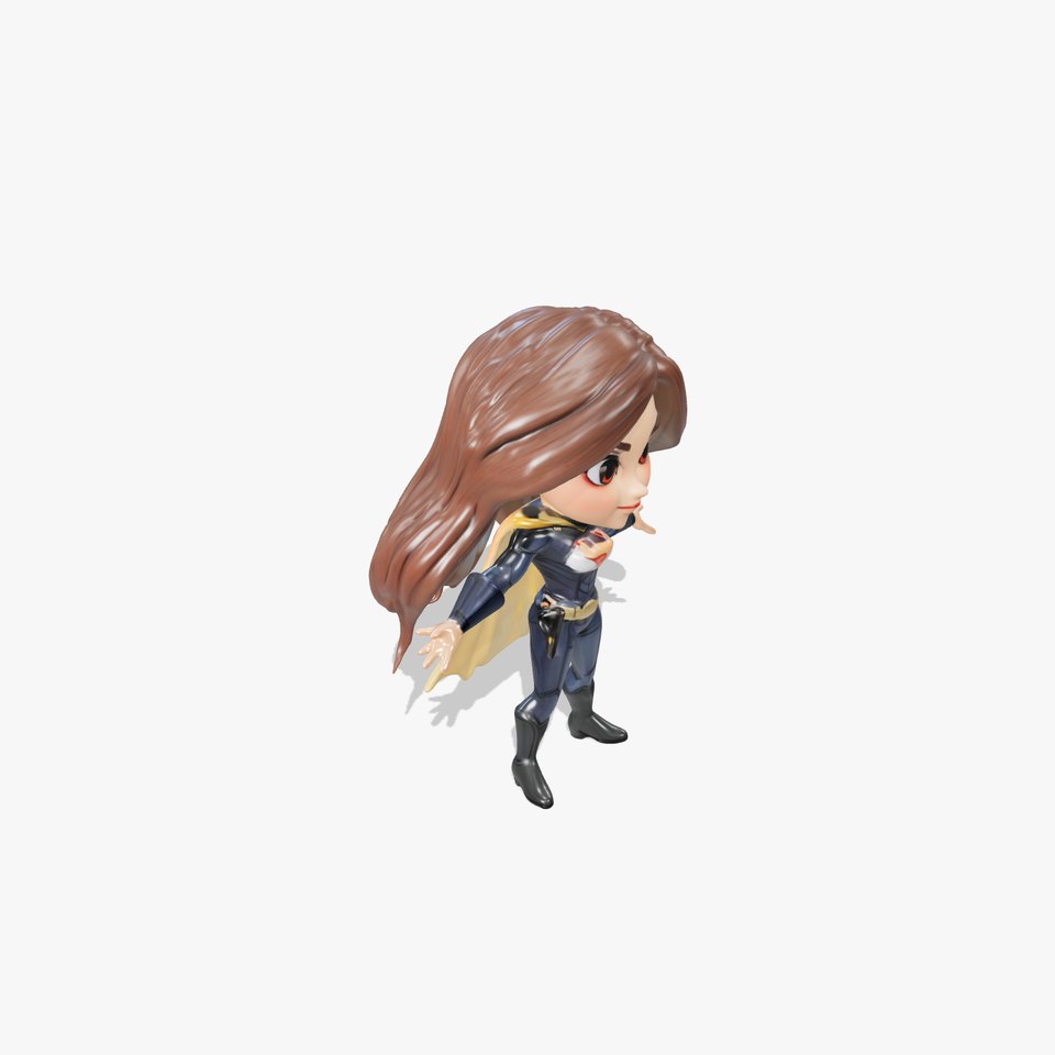 Superheroine Chibi Character Rigged and Animated in Heroic Costume