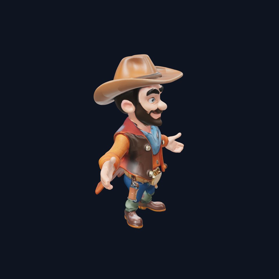 Cartoon Cowboy Character Model  Fully Rigged and Animated