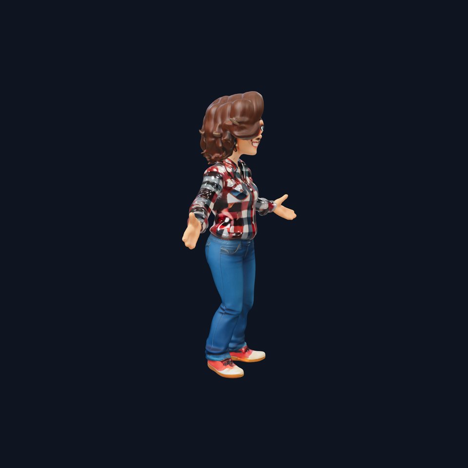 CurlyHaired Female Character Rigged and Animated with Casual Outfit