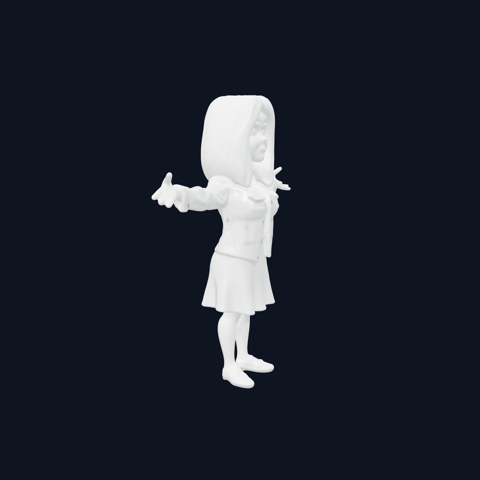 Friendly Animated Female Character Wearing Blue Dress  Rigged and Animated