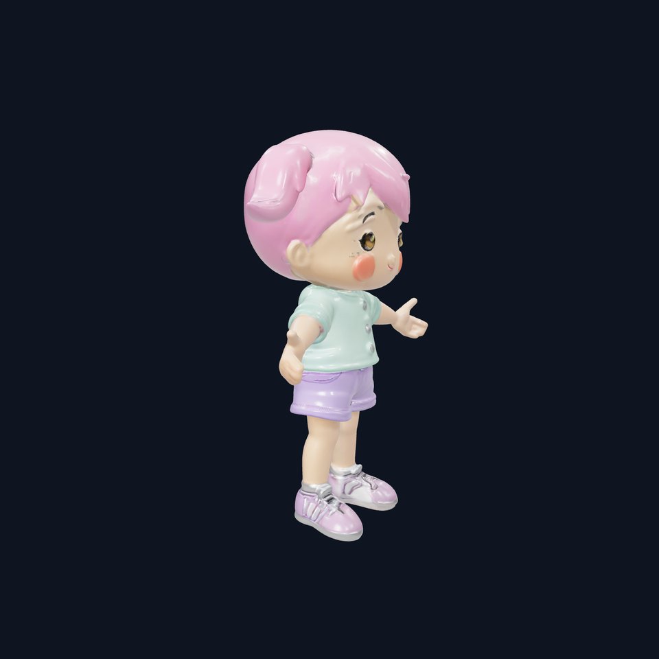 Cute PinkHaired Child Character Model  Rigged and Animated