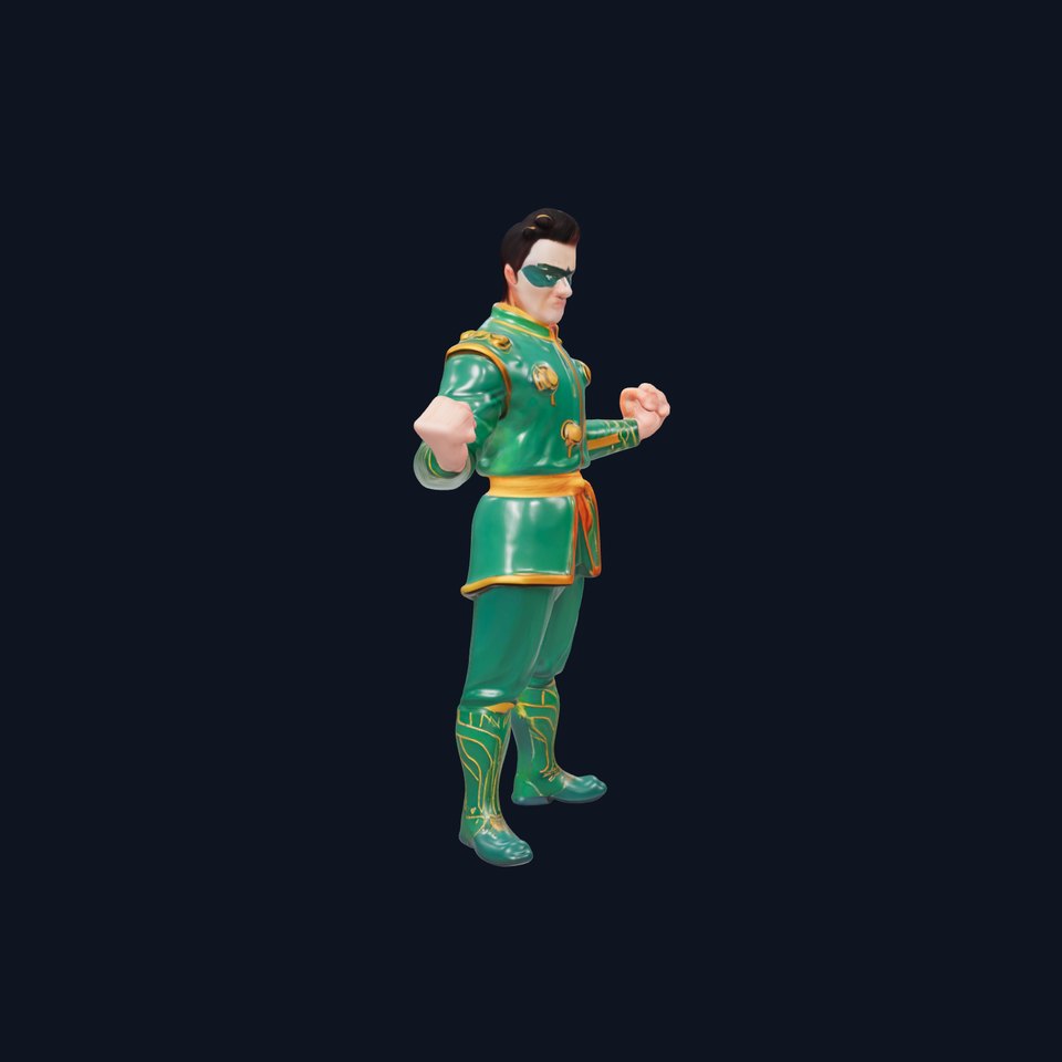 Green Masked Martial Artist Rigged and Animated Character Model