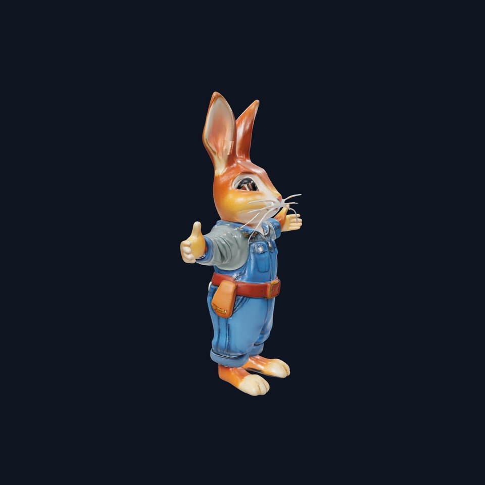 Anthro Bunny Character in Overalls Rigged and Animated