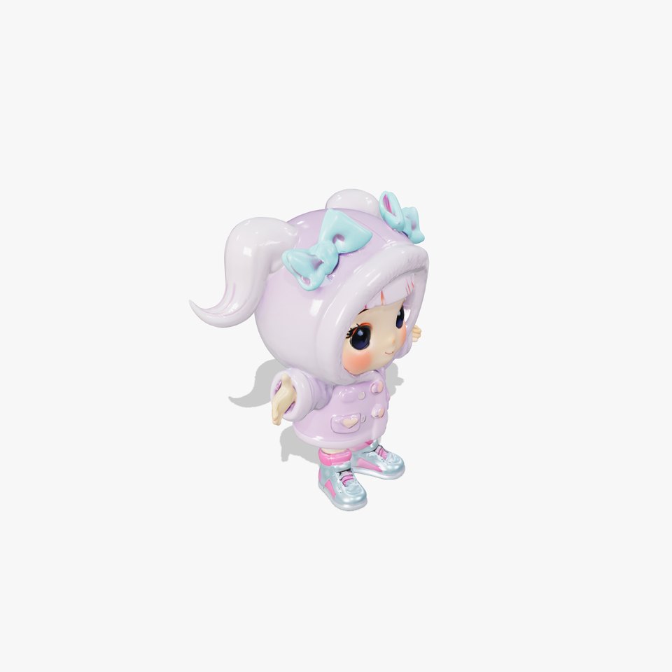Chibi Girl in Lilac Coat with Bows  Fully Rigged and Animated