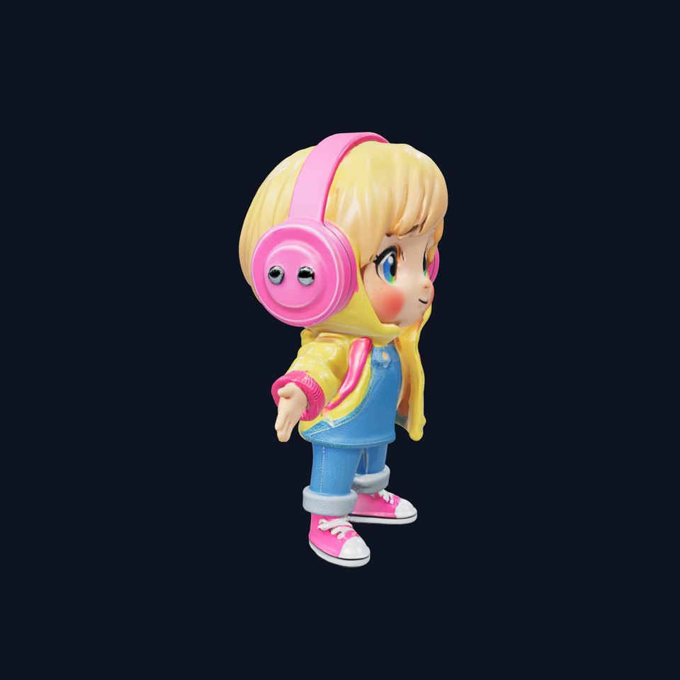 Cute Child Character with Headphones Rigged and Animated