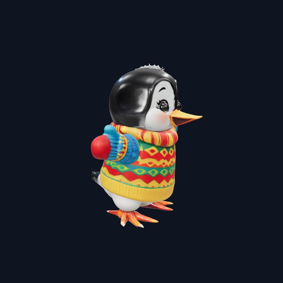 Adorable Penguin Character Rigged and Animated in Colorful Sweater
