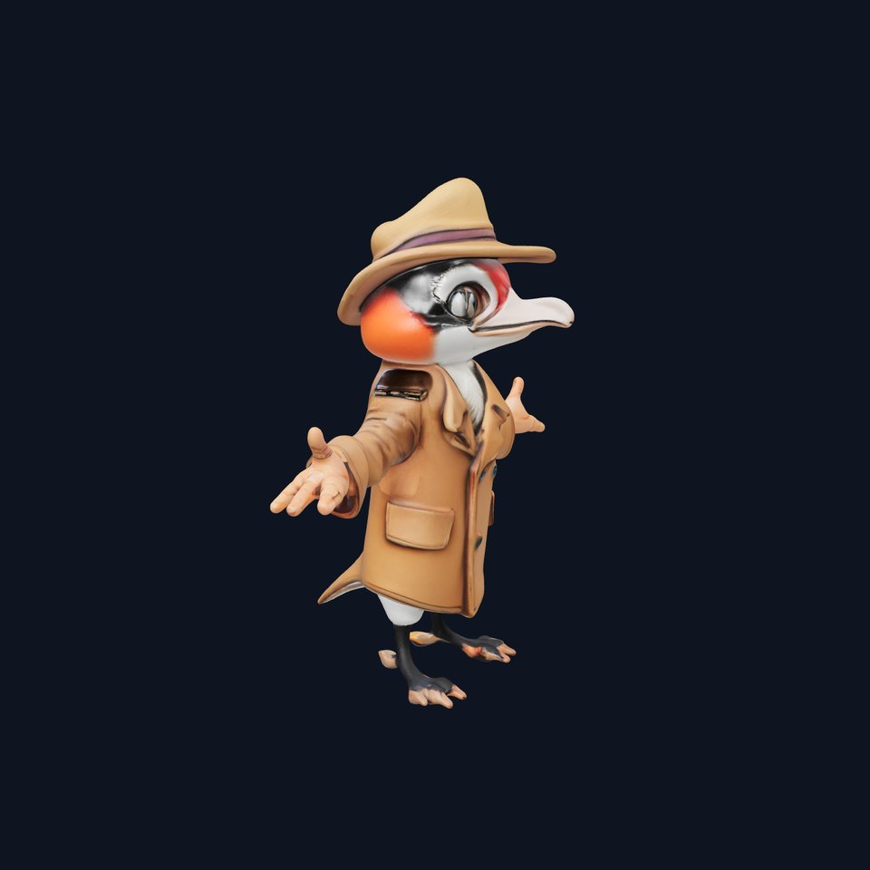 Detective Bird Character Model  Rigged and Animated D Model