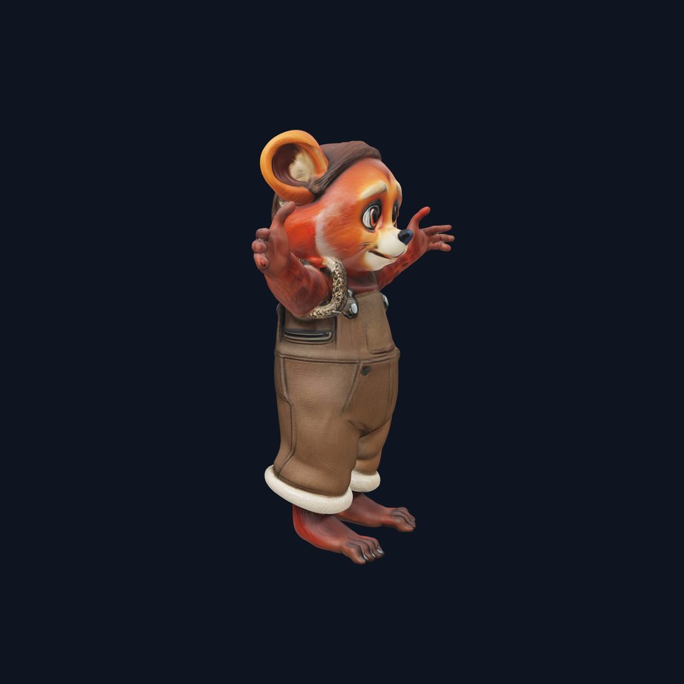 Cuddly Bear Cub in Overalls Rigged and Animated D Model
