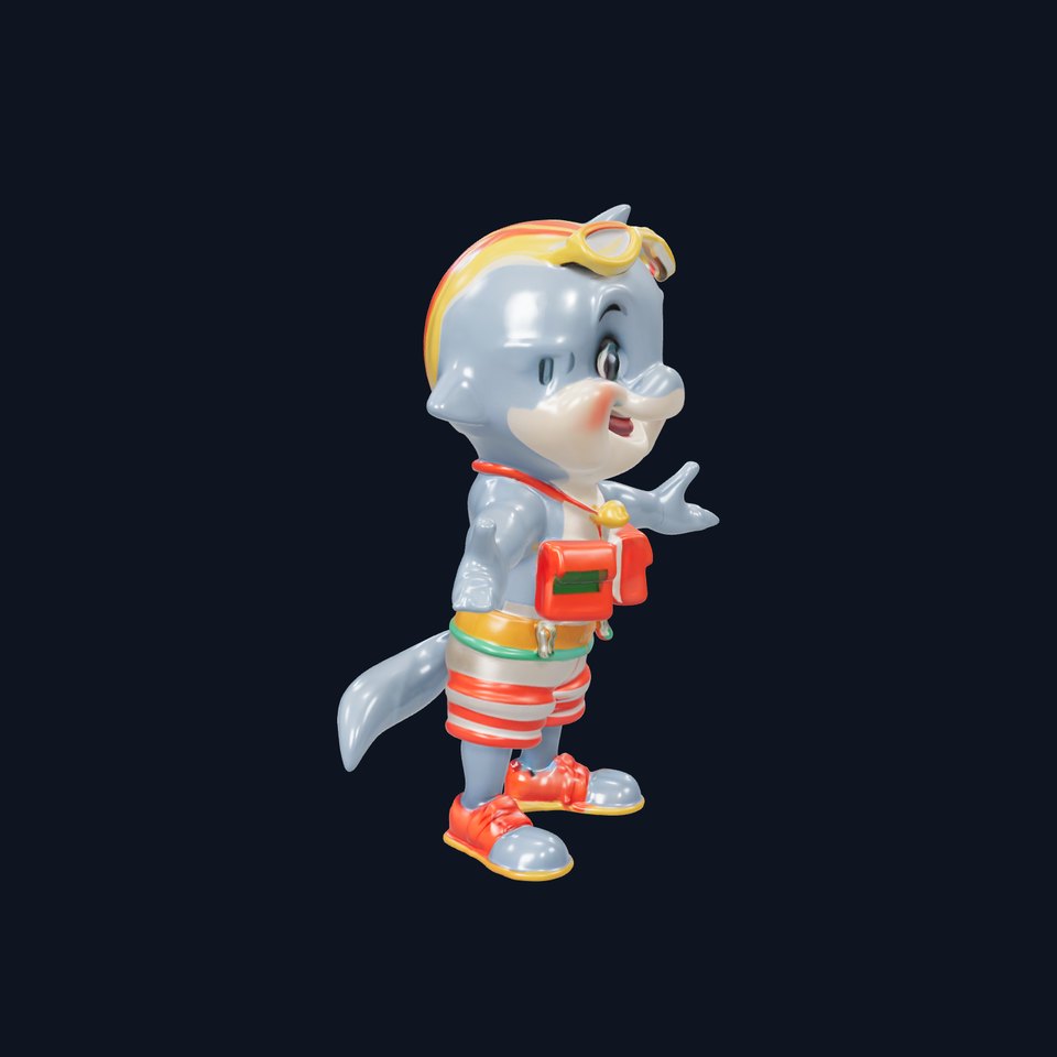 Smiling Dolphin Character in Shorts with Lifebuoy Rigged and Animated