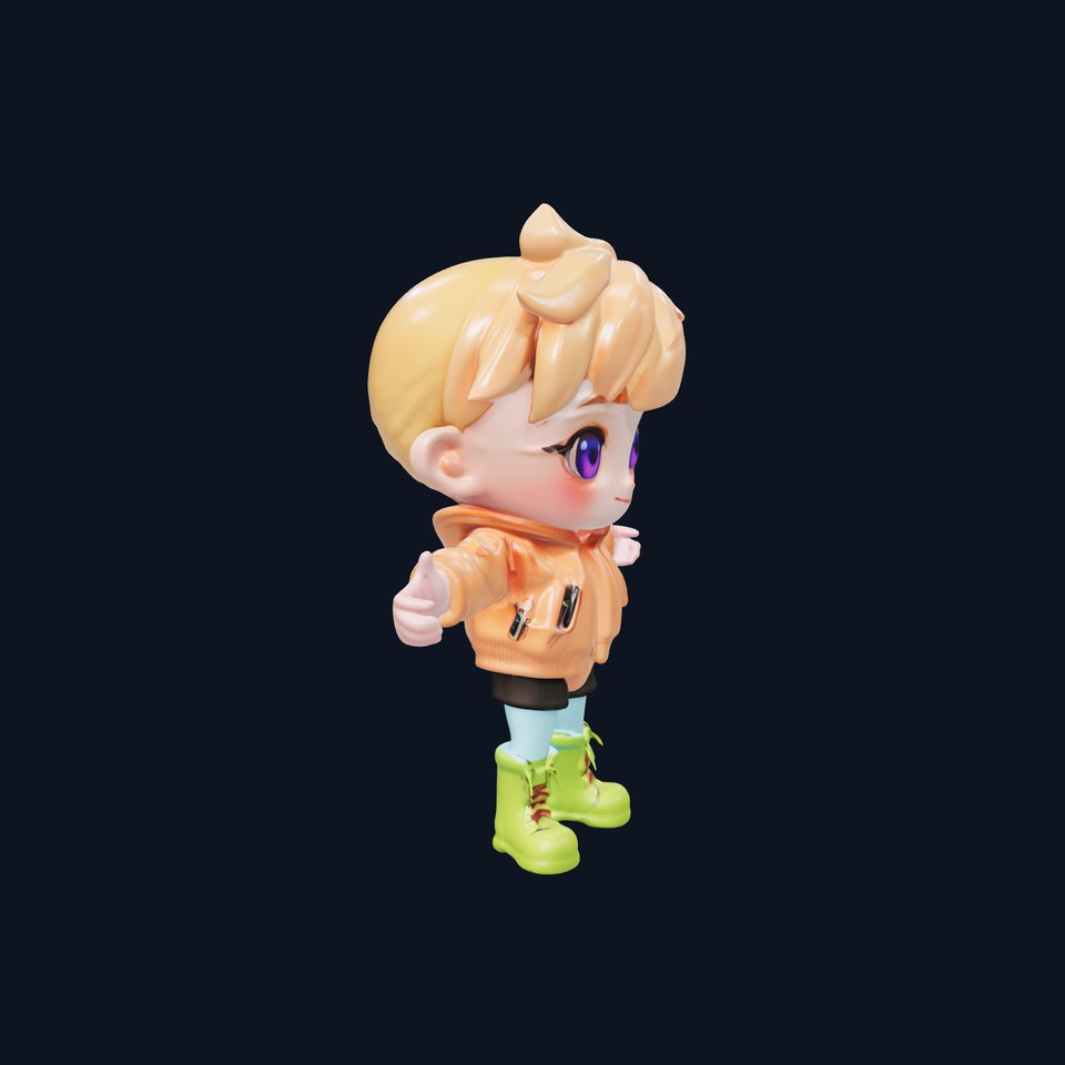 Chibi Character Rigged and Animated with Colorful Jacket and Boots