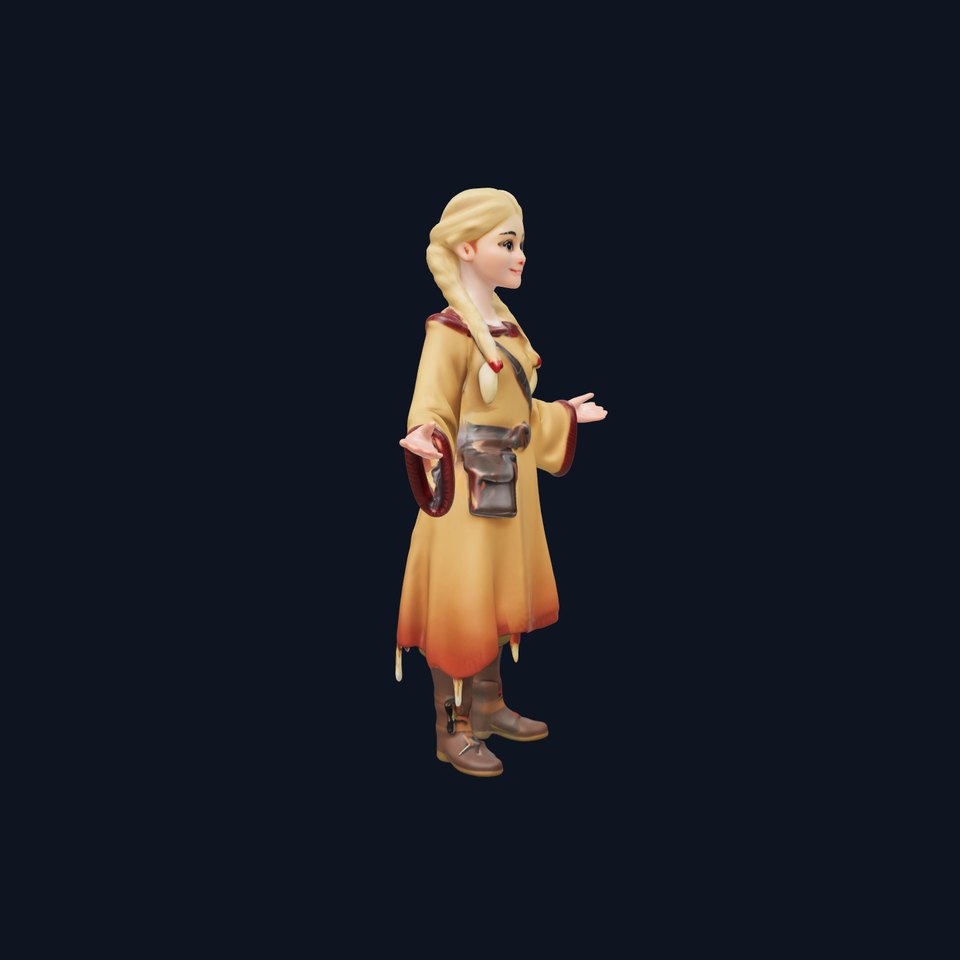 Fantasy Medieval Young Girl Rigged and Animated Character Model