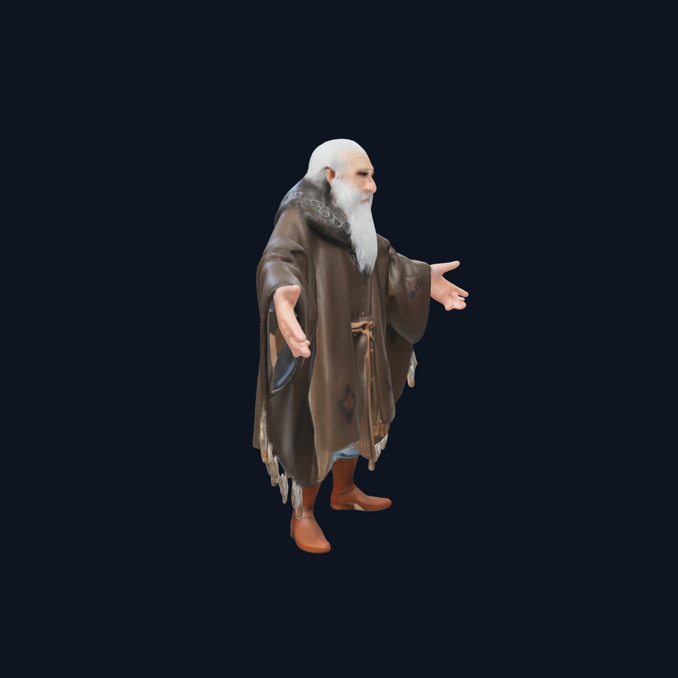 Ancient Wizard Character Model  Rigged and Animated