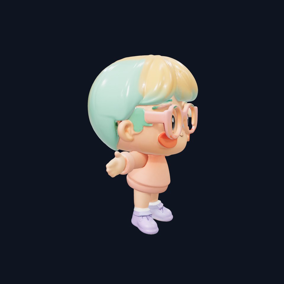 Cute Kid Character with Glasses Rigged and Animated Model