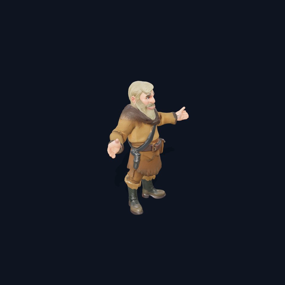 Bearded Adventurer Man Rigged and Animated