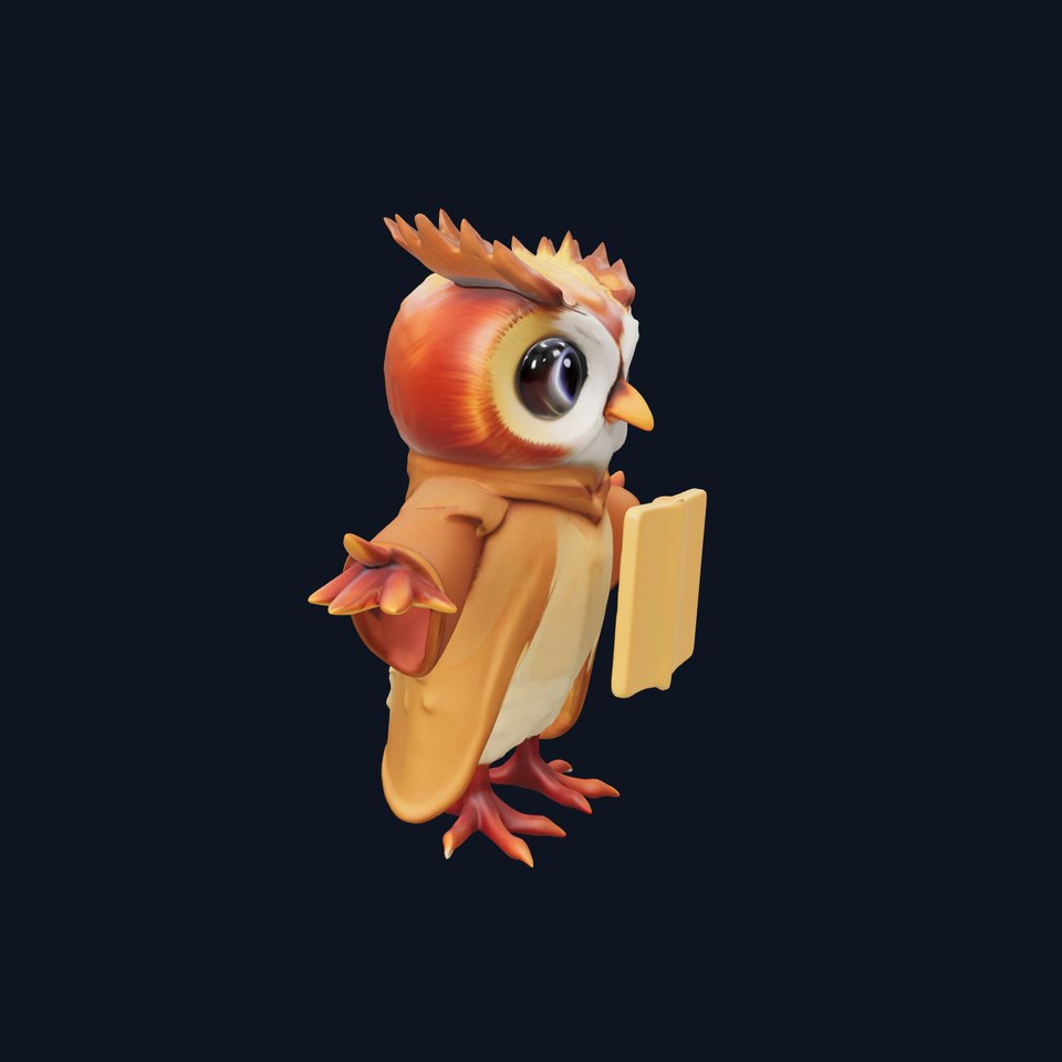Wise Owl Character Model  Rigged and Animated with PBR Textures