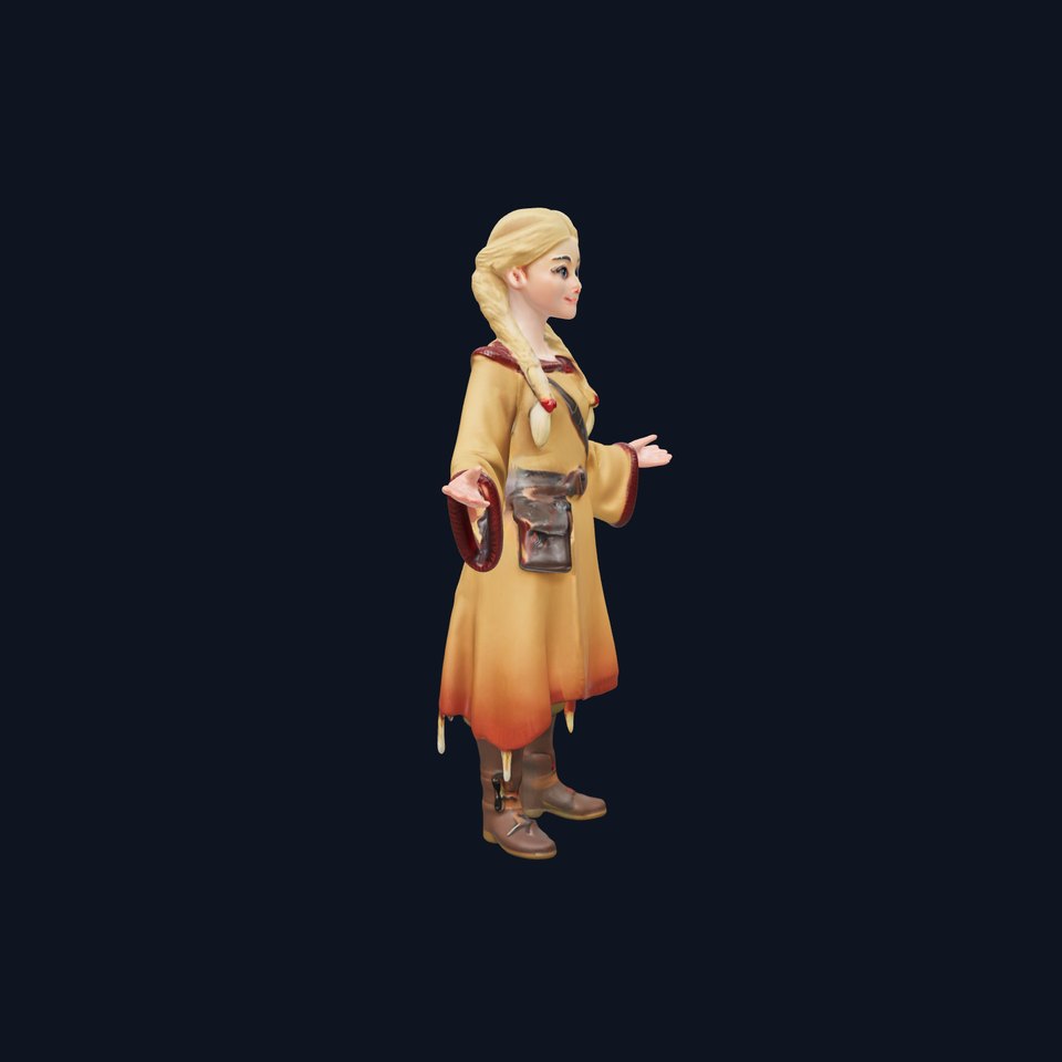 Cute Fantasy Girl in Medieval Outfit Rigged and Animated