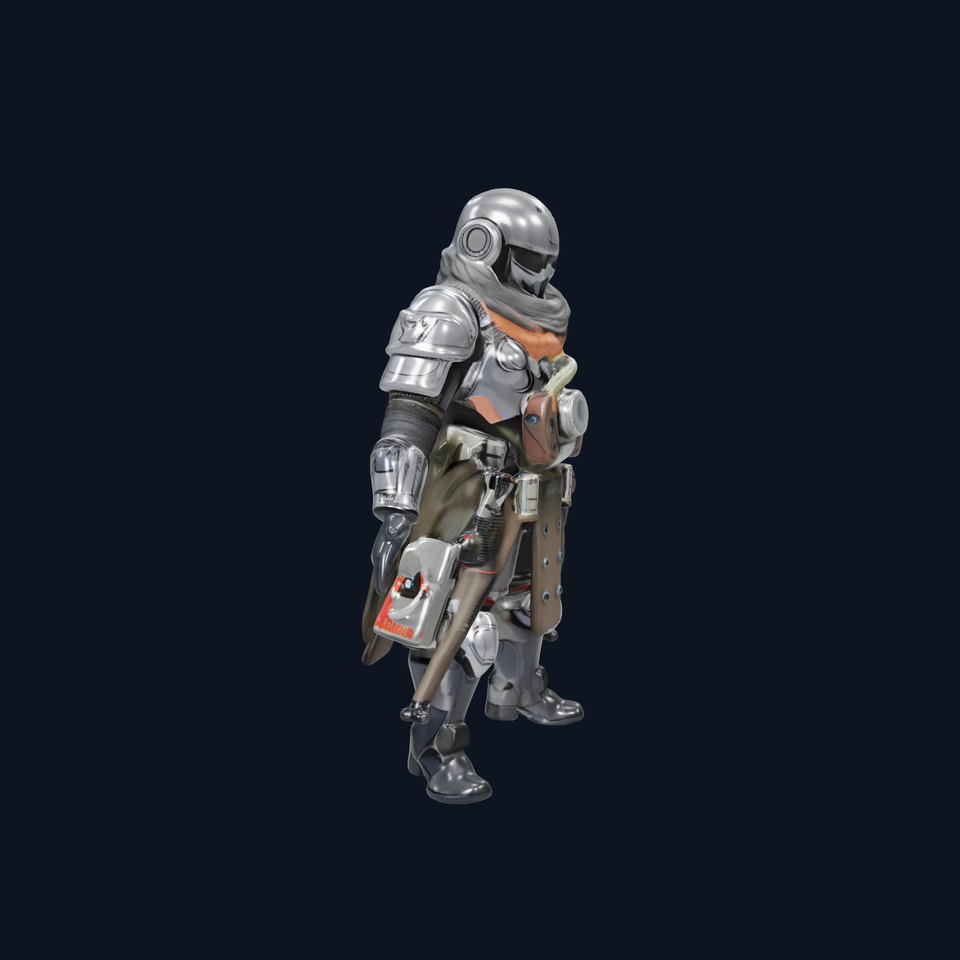 Futuristic Armored Warrior Character Model  Rigged and Animated