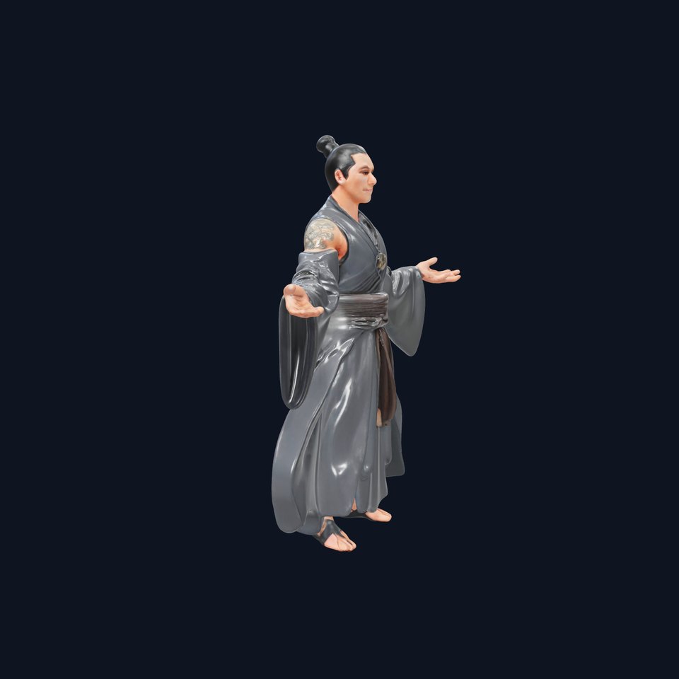 Zen Monk Character Model Rigged and Animated for Games