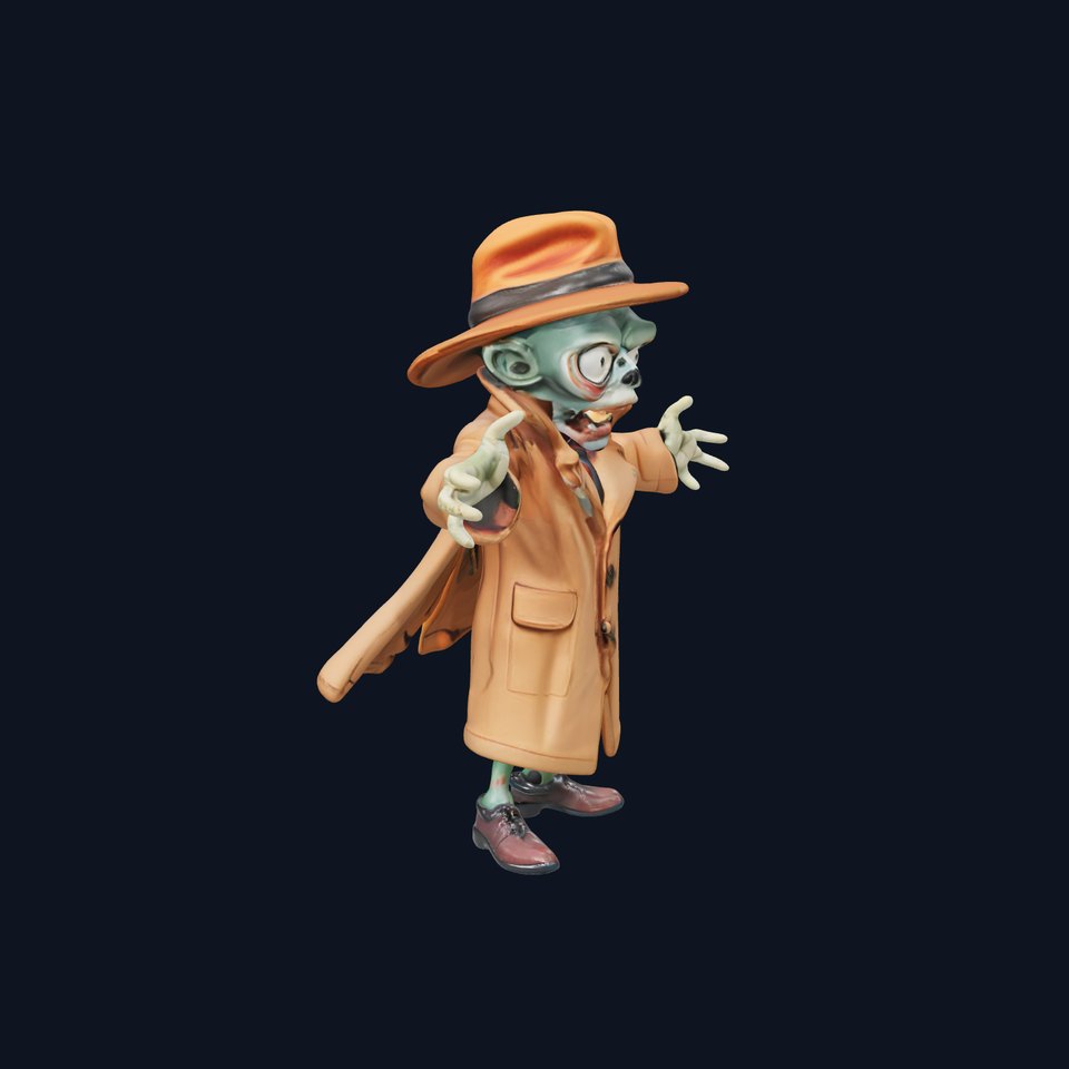 Zombie Detective Character Model  Rigged and Animated