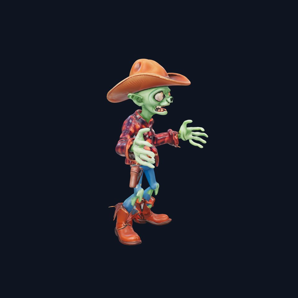 Zombie Cowboy Rigged and Animated Character Model for Games