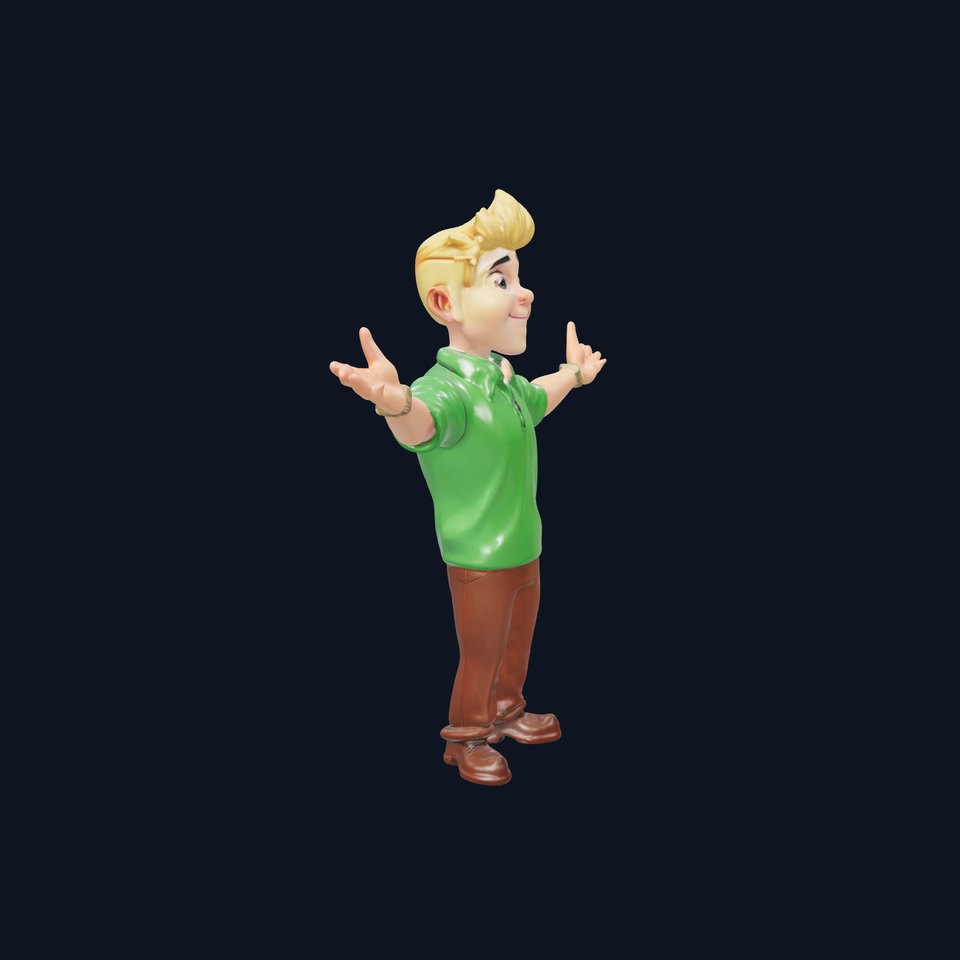 Blonde Animated Boy in Green Shirt Rigged and Animated
