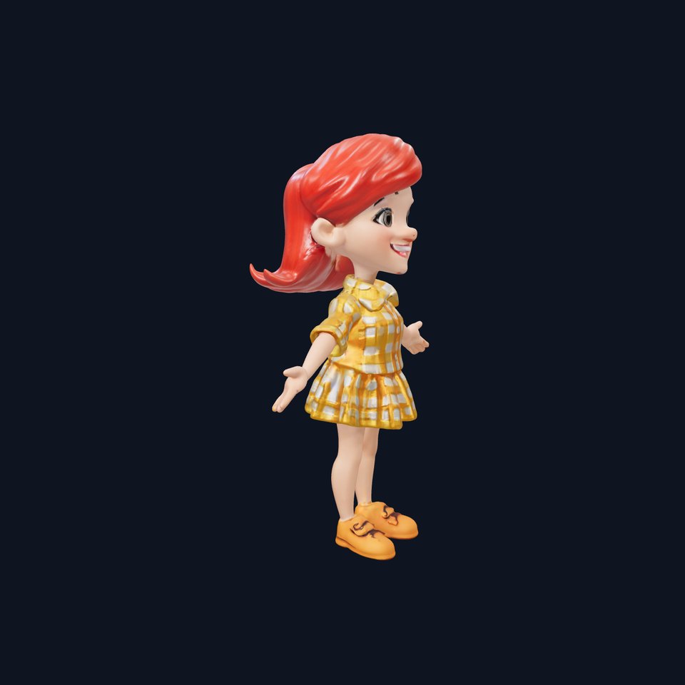 Cheerful Cartoon Girl Rigged and Animated D Character Model