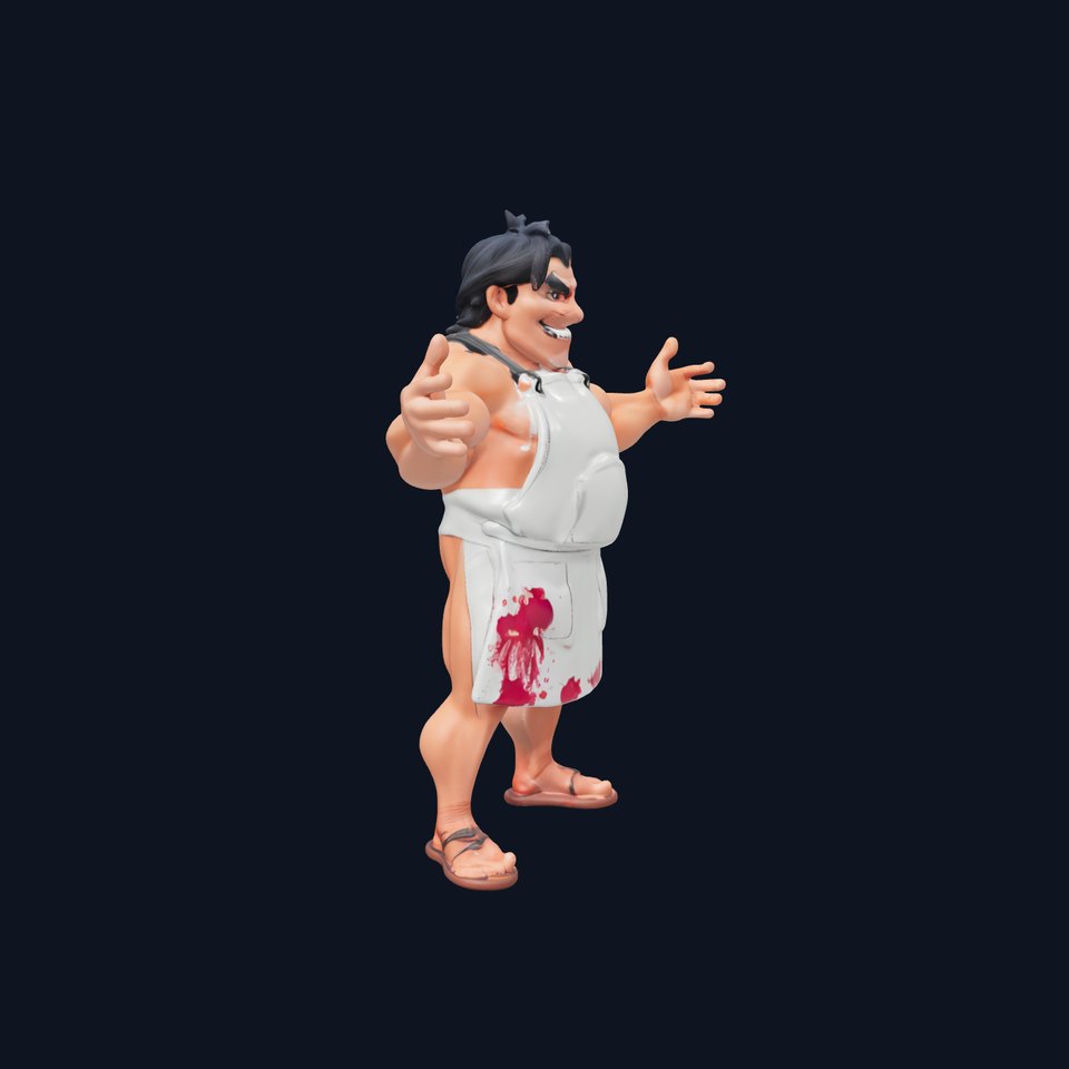 Smiling Butcher with Apron  Rigged and Animated D Character Model