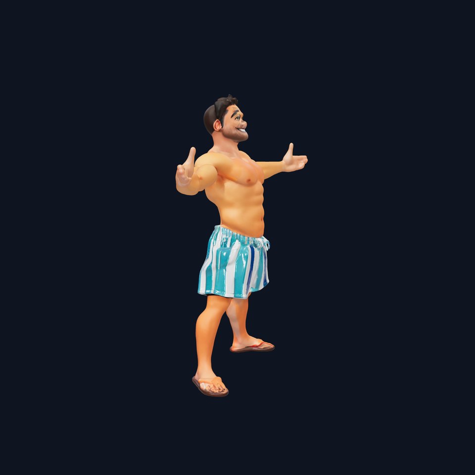Casual Beach Guy Rigged and Animated D Character Model
