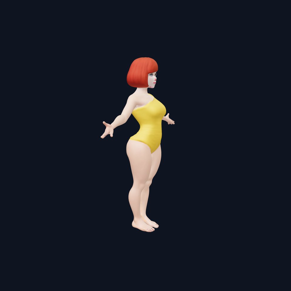 Animated Female Character in Yellow Dress  Rigged and Animated