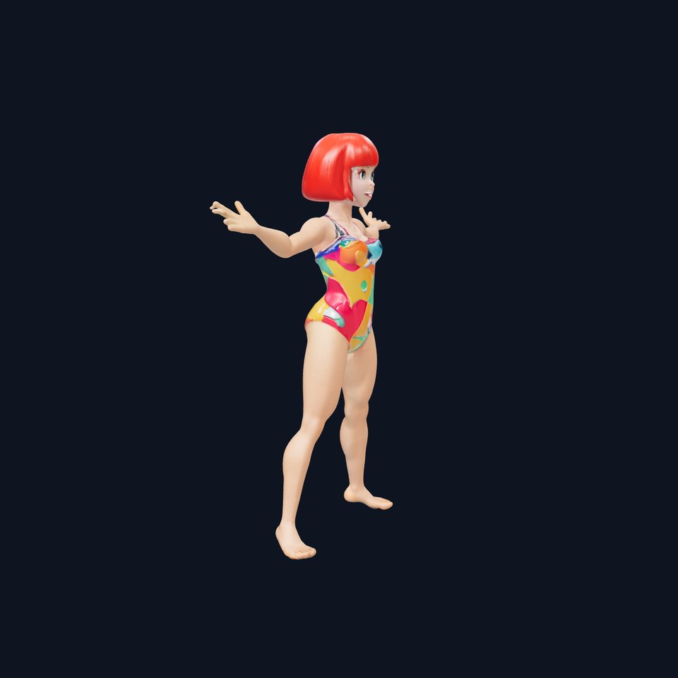 Animated Female Swimsuit Model Red Hair Rigged and Animated