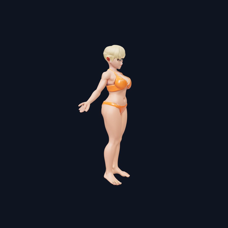 Stylized Blonde Female in Orange Bikini  Rigged and Animated