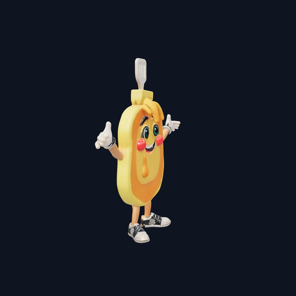 Rigged and Animated Pancake Buddy with Syrup and Spatula