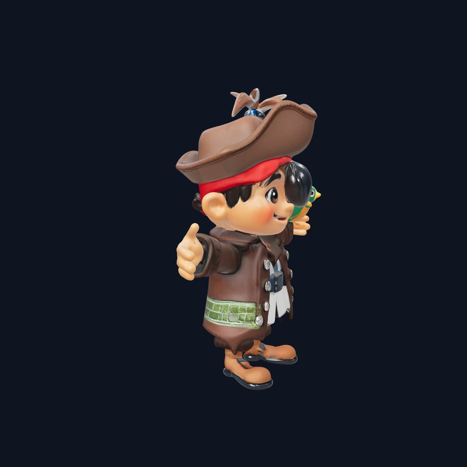 Charming Pirate Kid with Parrot Rigged and Animated