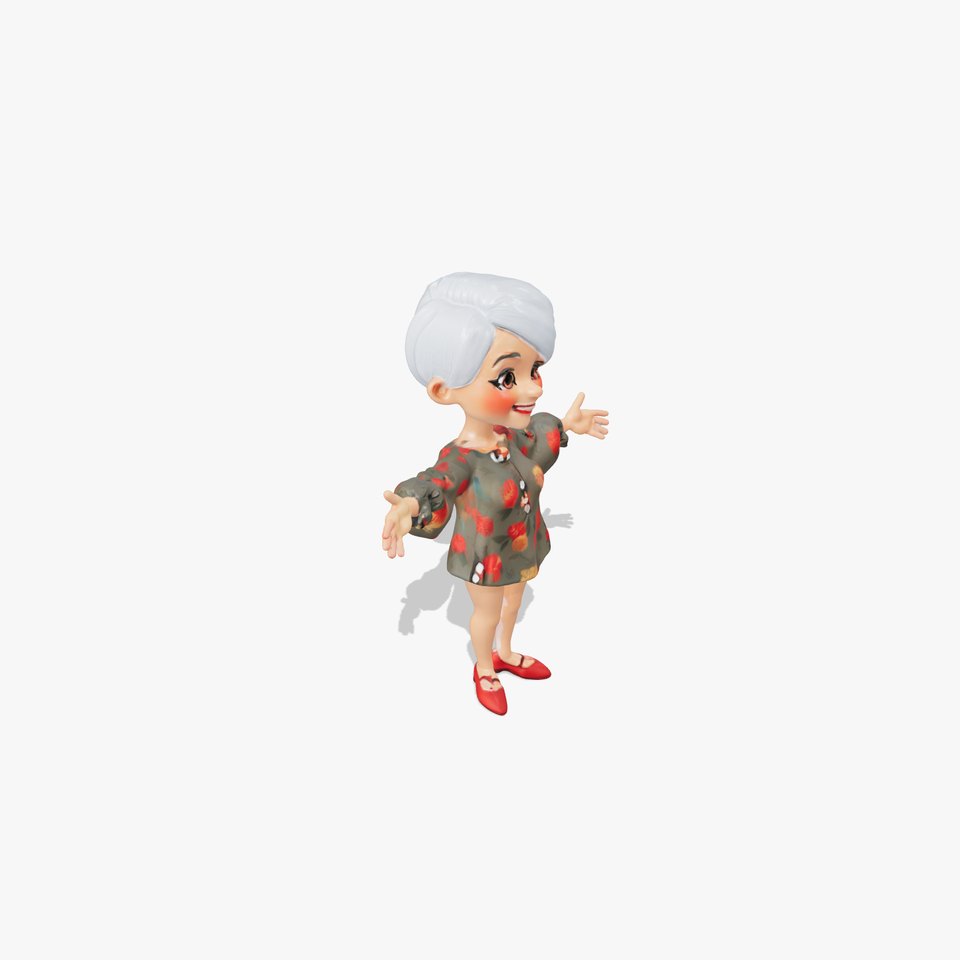 Floral Dress Character with Silver Hair  Rigged and Animated