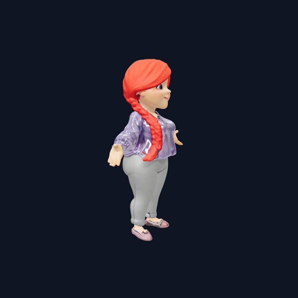 Rigged and Animated Redhead Cartoon Character in Casual Outfit