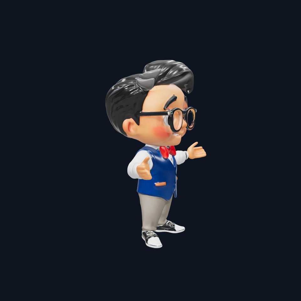 Young Scholar Character Rigged and Animated with Glasses and Bowtie