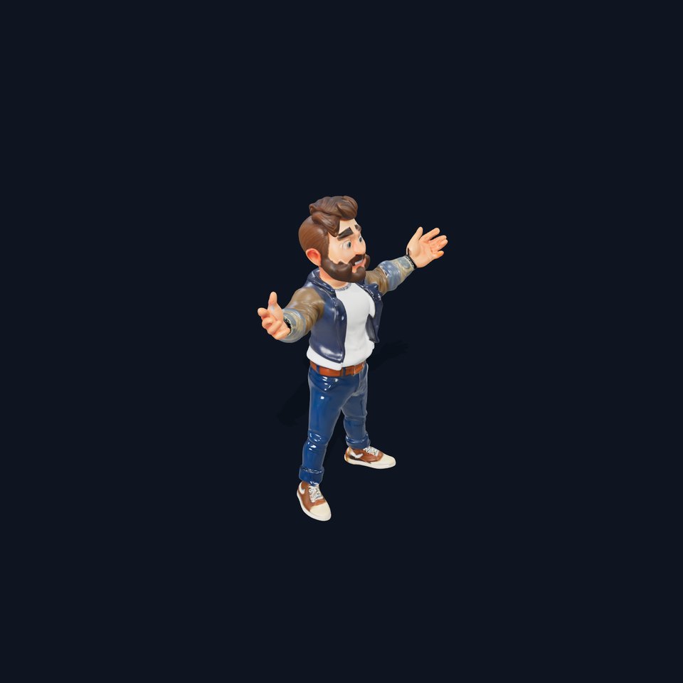 Casual Bearded Man Character  Rigged and Animated