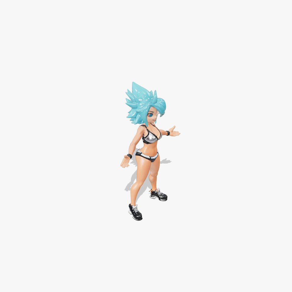 Energetic BlueHaired Athlete Rigged and Animated