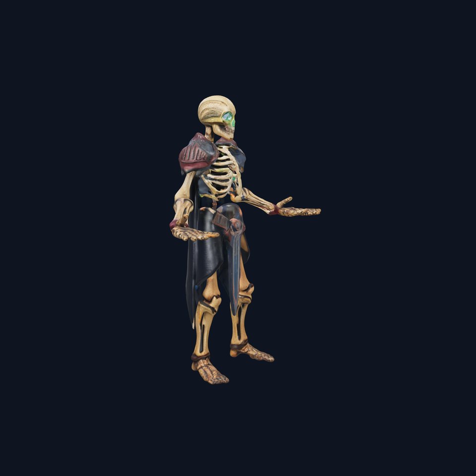 Skeleton Warrior Rigged and Animated Model with Glowing Eyes
