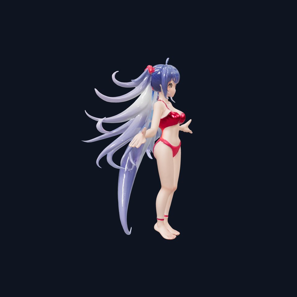 Anime Beach Girl in Red Bikini Rigged and Animated